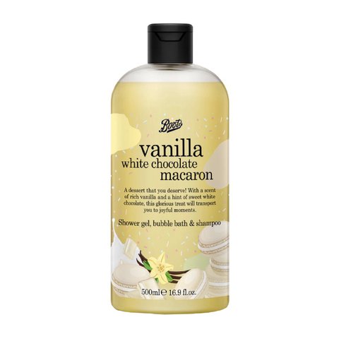 Flavour Vanilla White Chocolate Macaron Shower Gel Bubble Bath & Shampoo
